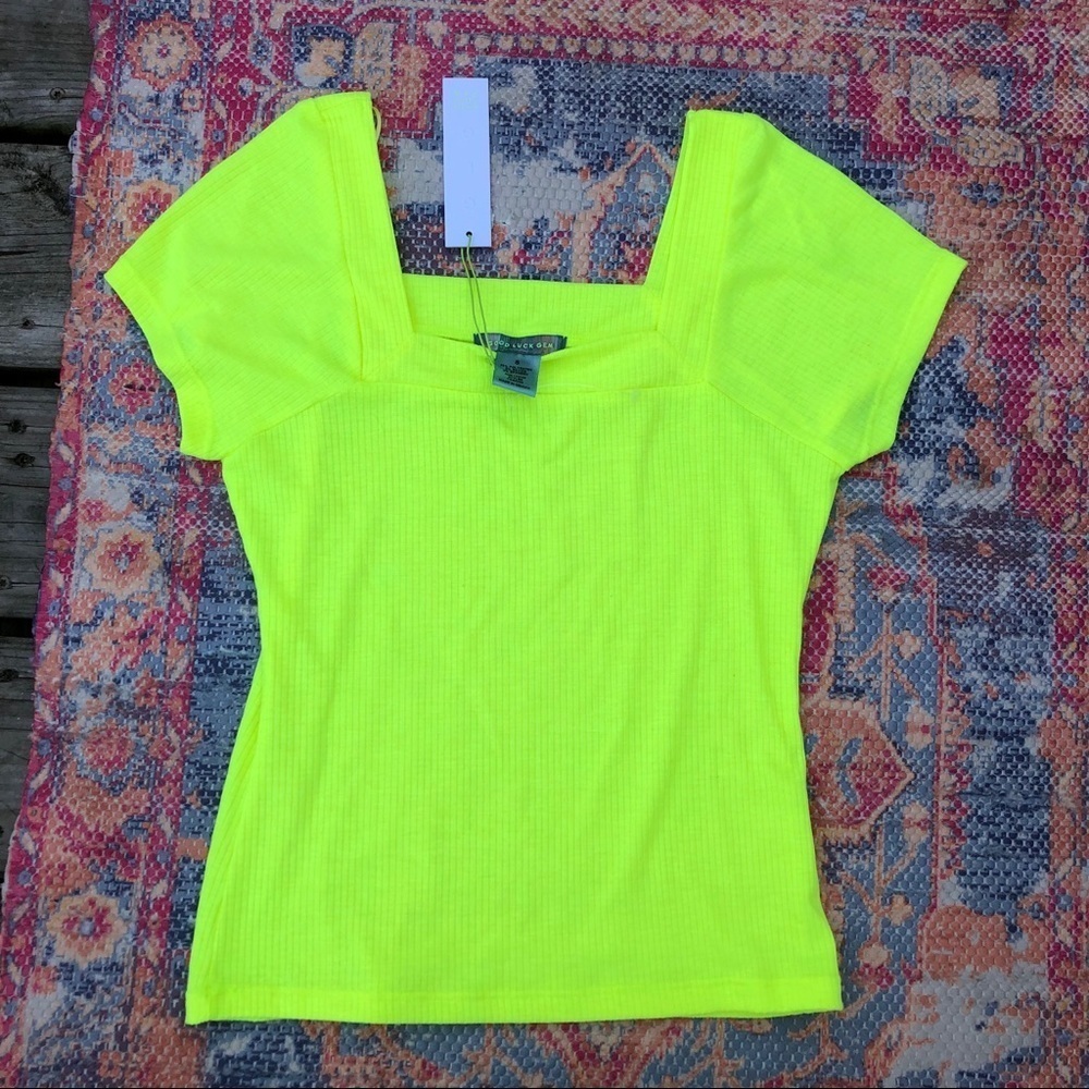 NWT‎ Good Luck Gem neon yellow ribbed t shirt